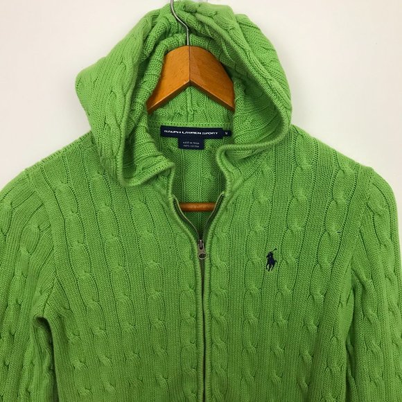 Ralph Lauren Sweaters - RALPH LAUREN SPORT Green Hoodie Zip Cable Sweater